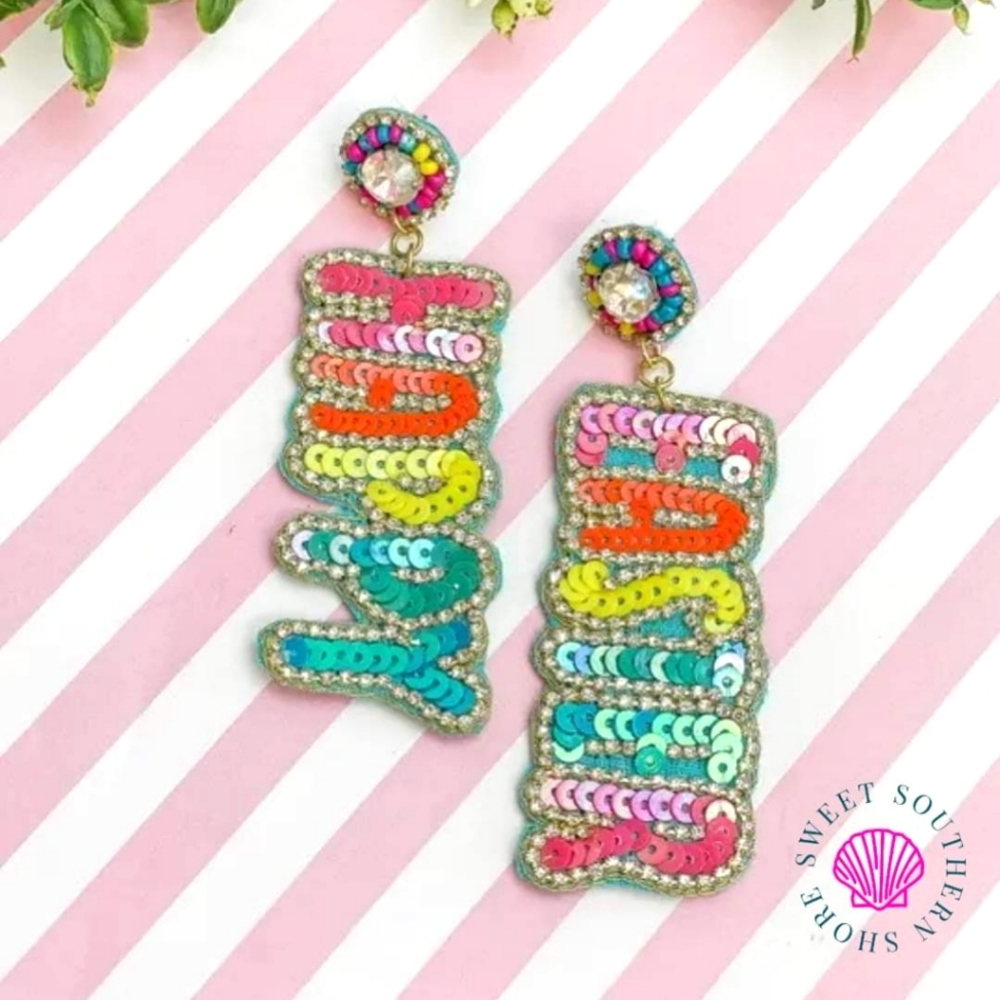 Happy Easter' Sequin Dangle Earrings